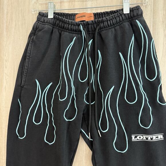 Culture Kings Loiter Track Pants Womens XS Jogger Streetwear Flames Heavyweight - Picture 10 of 16